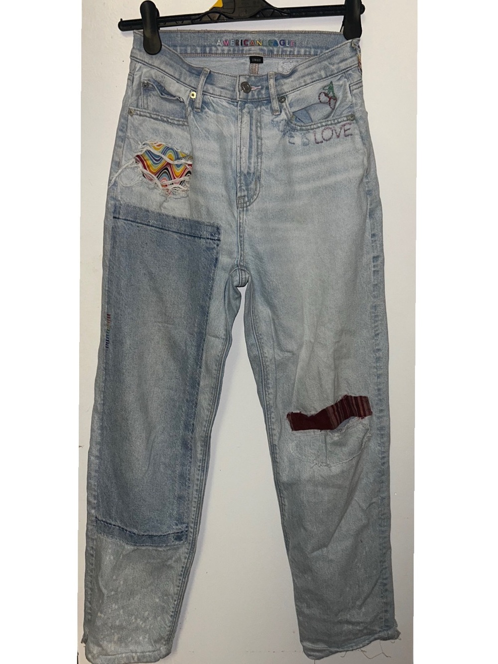 American Eagle Outfitters Light Wash Patchwork Jeans with Pride Accents